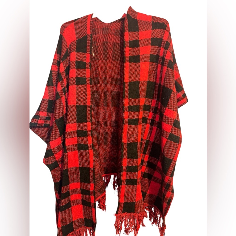 Red and Black Plaid Poncho